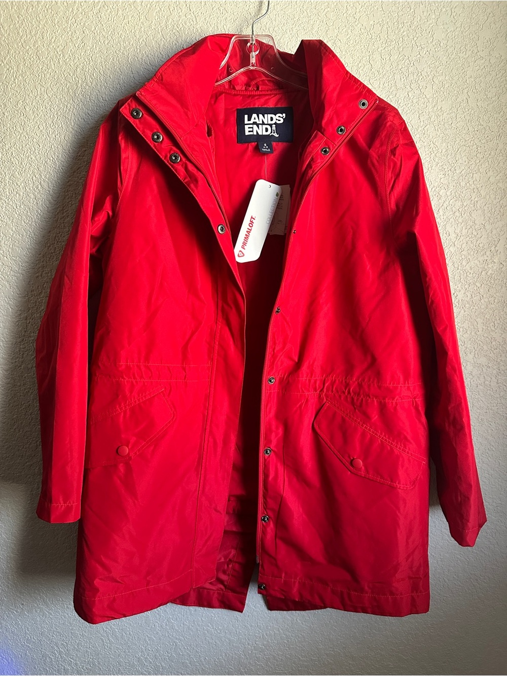 Lands' End Bright Red Hooded Trench Coat
